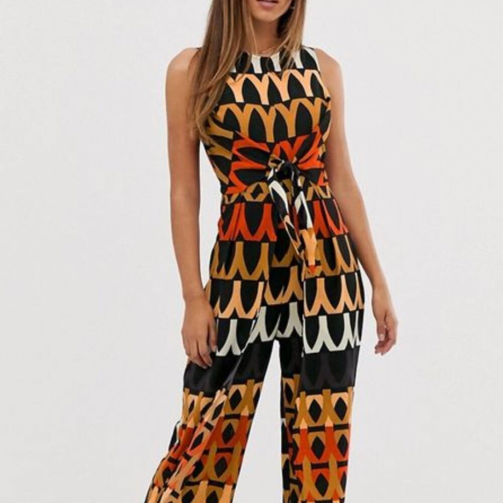 AX PARIS Aztec 70's Tile Print Waist Jumpsuit – Size US 6 (S)